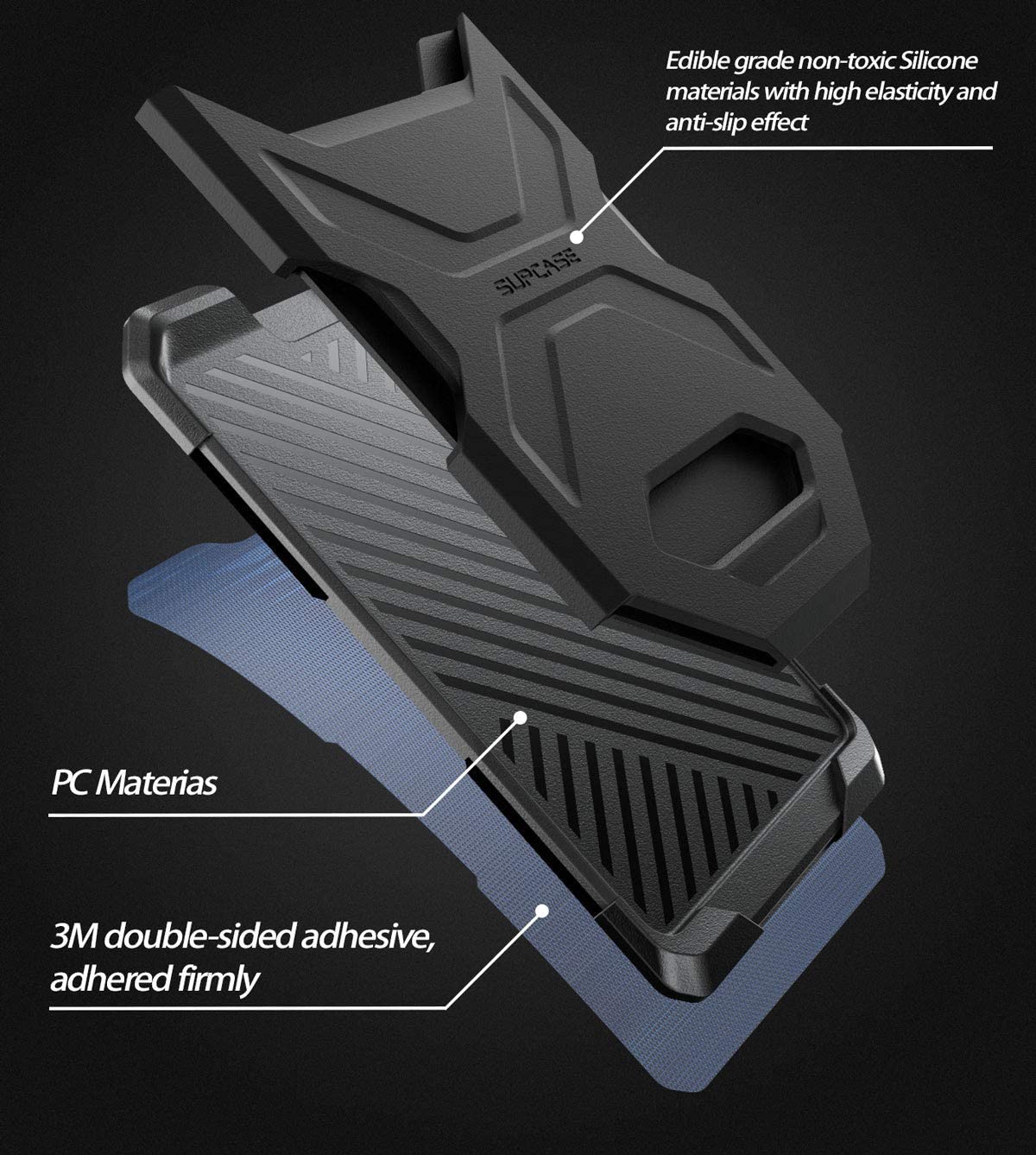 SUPCASE Adhesive Slim Wallet,(2-Pack) Ultra Thin Stick-On Silicone Credit Card Holder Sticker Adhesive Cell Phone Wallet Compatible for Most Smartphones(not fit Mobile Phones with Curved Back)(Black) - Image 3