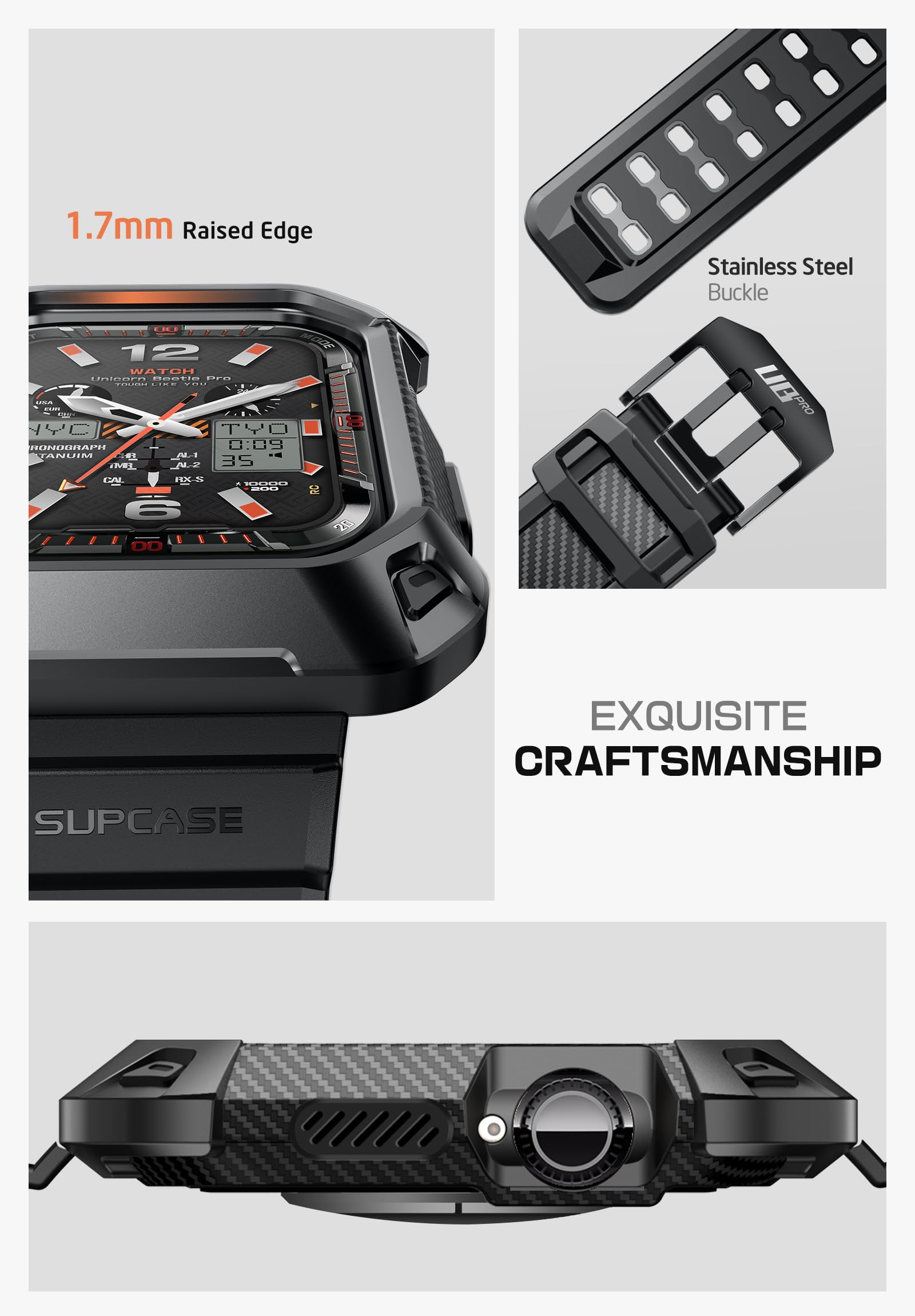 SUPCASE for Apple Watch 11/10 42mm Case with Band (Unicorn Beetle Pro), [Military-Grade Protection] [Scratch-resistant] Rugged Men Cover with Adjustable Strap Band for iWatch 11/10 42mm, Black - Image 4