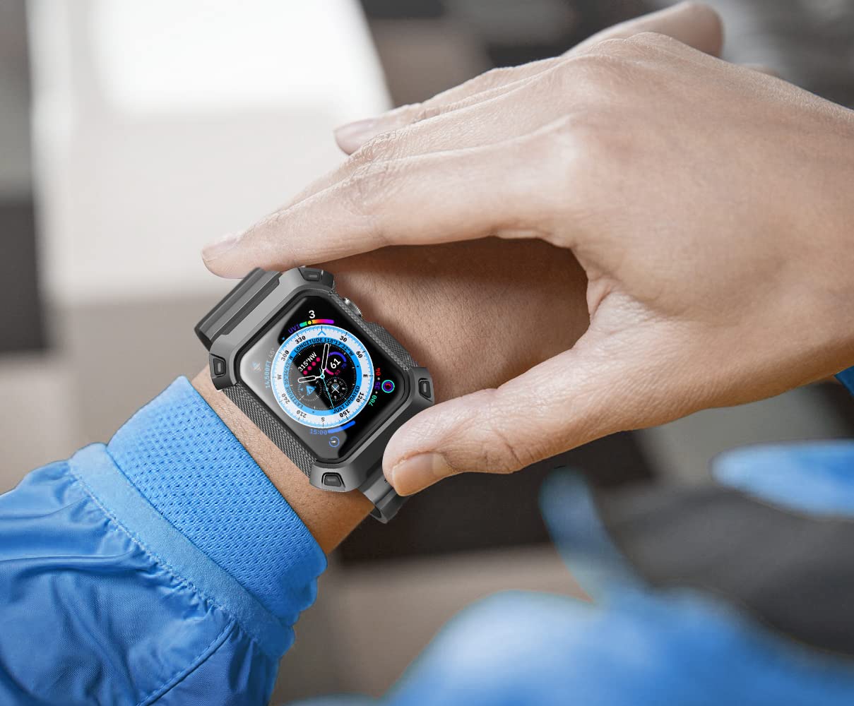 SUPCASE for Apple Watch 9/8/7/6/5/4/SE 45/44mm Case with Band (Unicorn Beetle Pro), [Anti-Scratch] [Bumper Protector] Rugged Men Cover with Adjustable Strap Band for iWatch SE 3/2/1, Black - Image 7