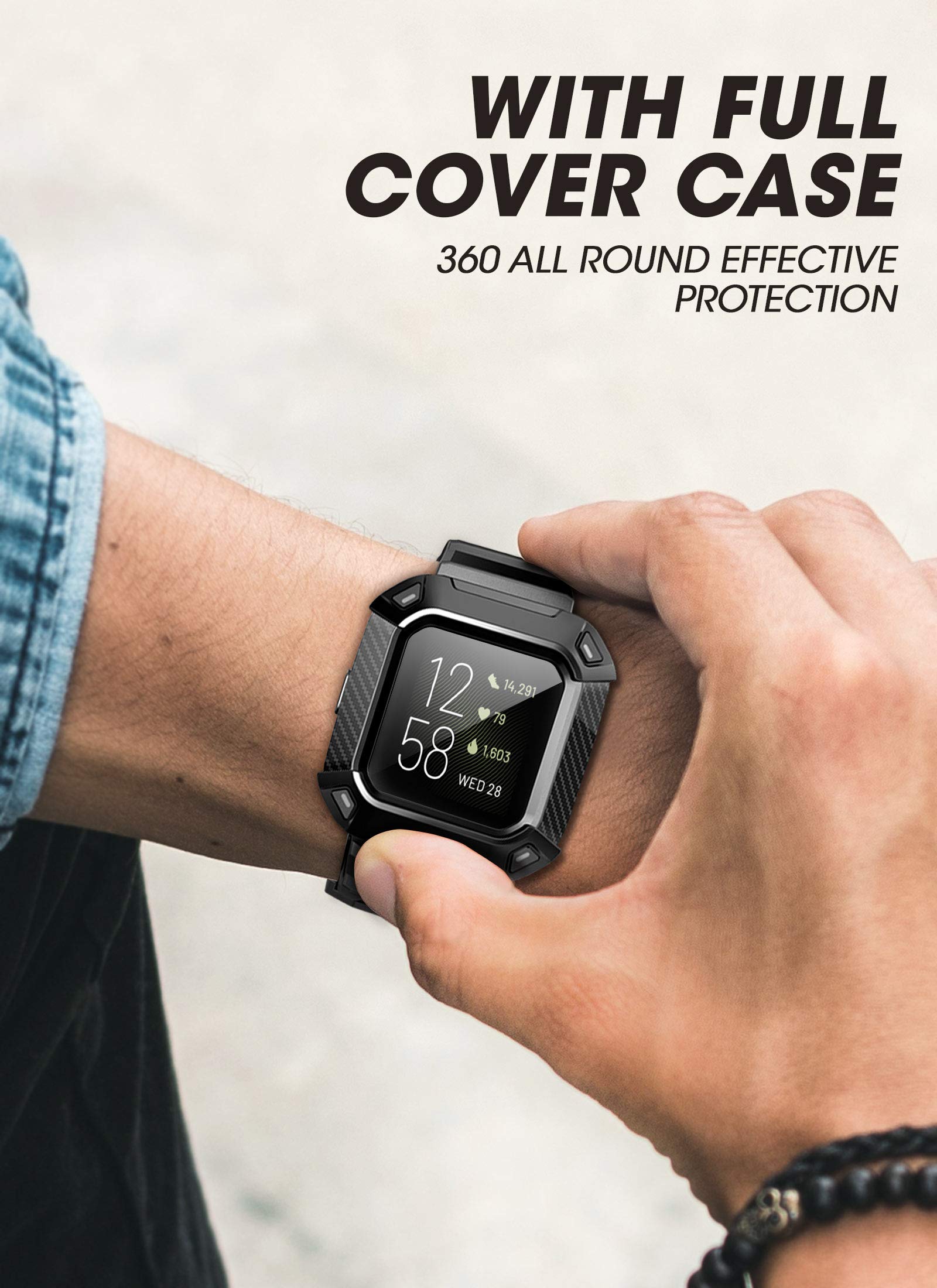 SUPCASE for Fitbit Versa 3 Band with Case (Unicorn Beetle Pro), [Military-Grade Protection] [Anti-Resistant] Rugged Men Cover with Adjustable Strap Wristband for Fitbit Versa 3 / Fitbit Sense, Black - Image 5
