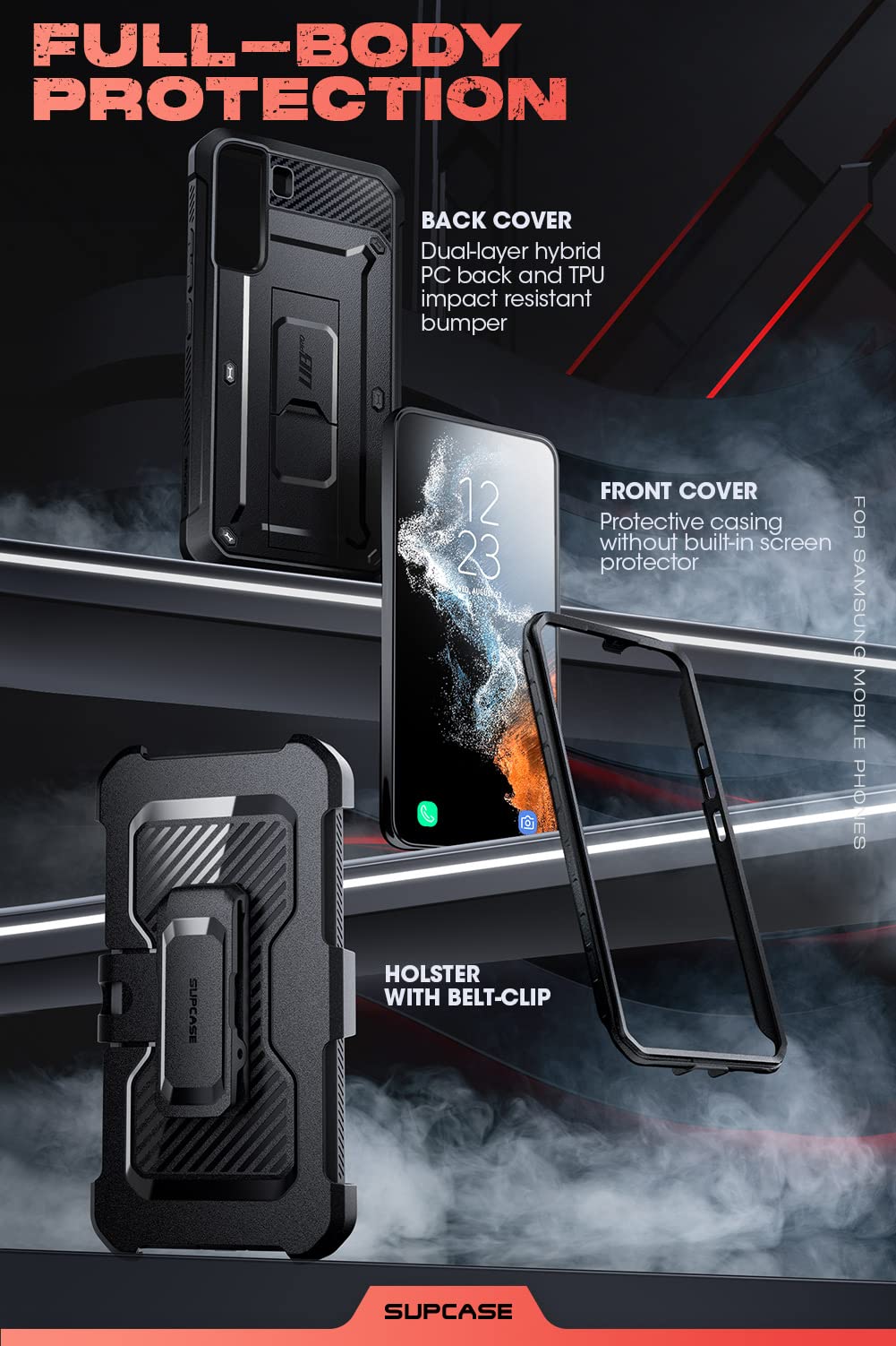 SUPCASE for Galaxy S22 Plus Case with Stand (Unicorn Beetle Pro), [Built-in Belt-Clip] Heavy Duty Full-Body Dual Layer Rugged Kickstand Shockproof Protective Phone Case for Samsung S22 Plus, Black - Image 6