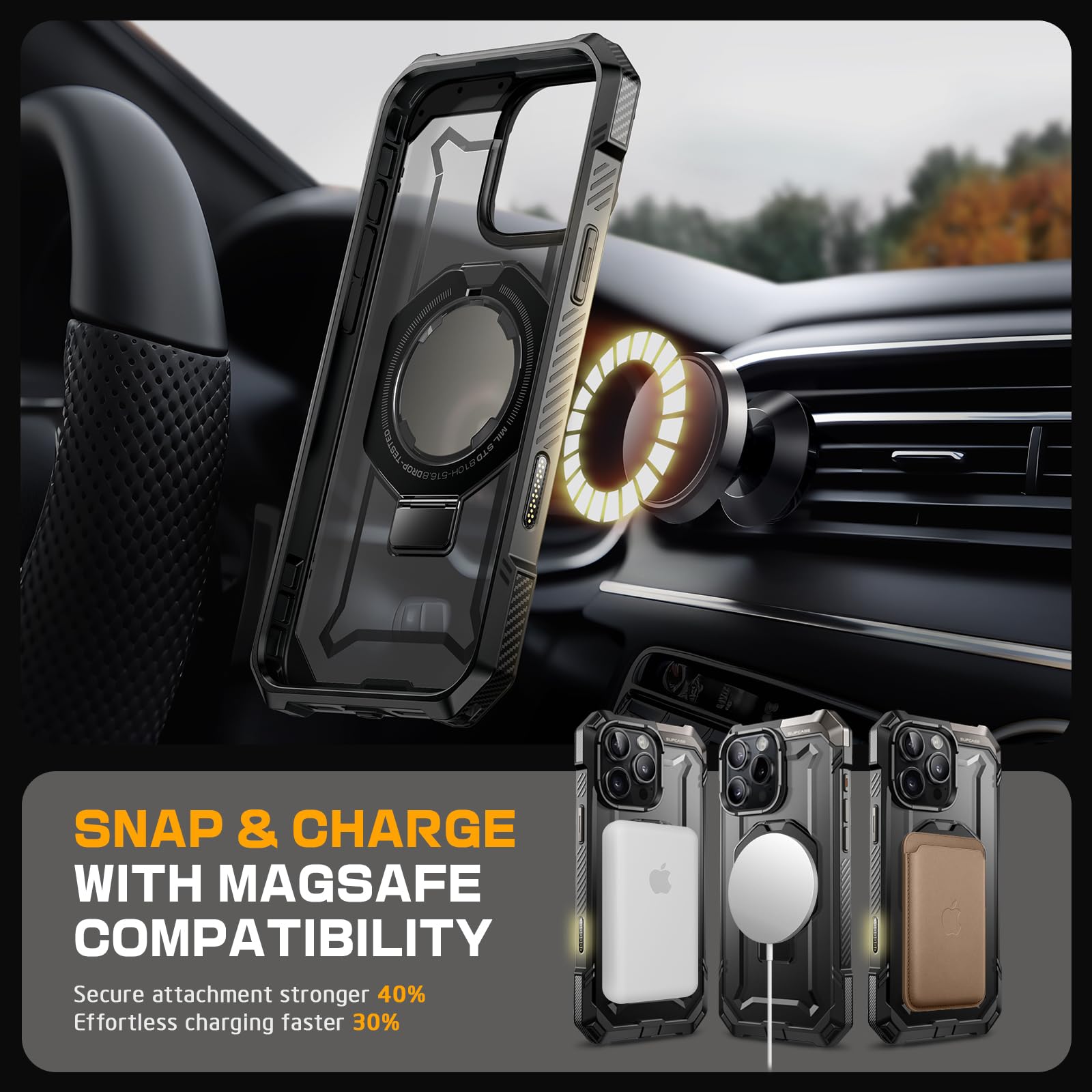 SUPCASE for iPhone 16 Pro Max Case with Camera Control Capture Button (Unicorn Beetle Grip), [Built-in Stand] [Compatible with MagSafe] Heavy Duty Magnetic Phone Case for iPhone 16 Pro Max, Black - Image 7