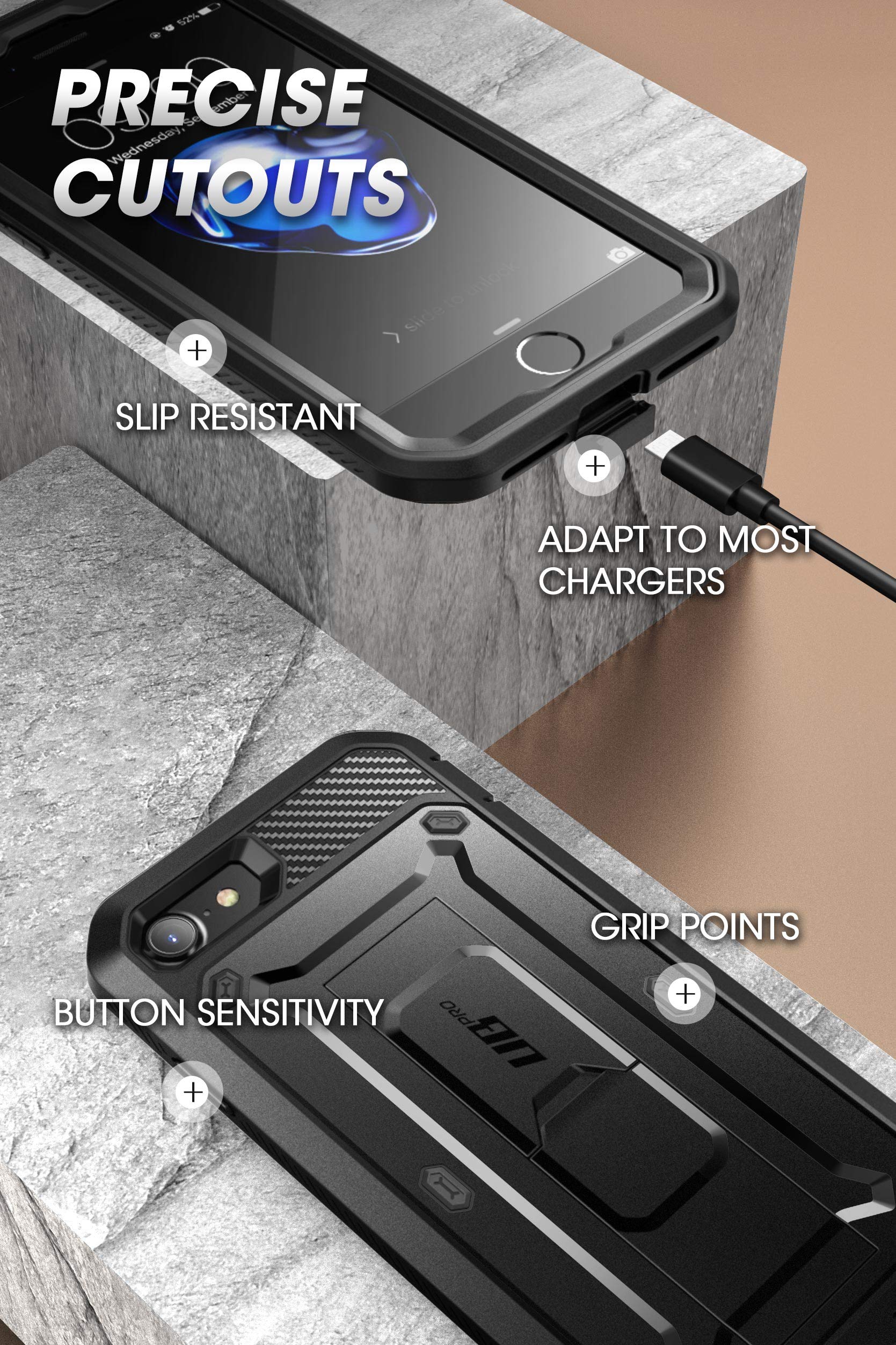 SUPCASE for iPhone SE 3rd Generation / iPhone SE 2nd Generation / iPhone 7/ iPhone 8 Case (Unicorn Beetle Pro), with Screen Protector & Stand & Holster Rugged Phone Case for Apple iPhone SE, Black - Image 6