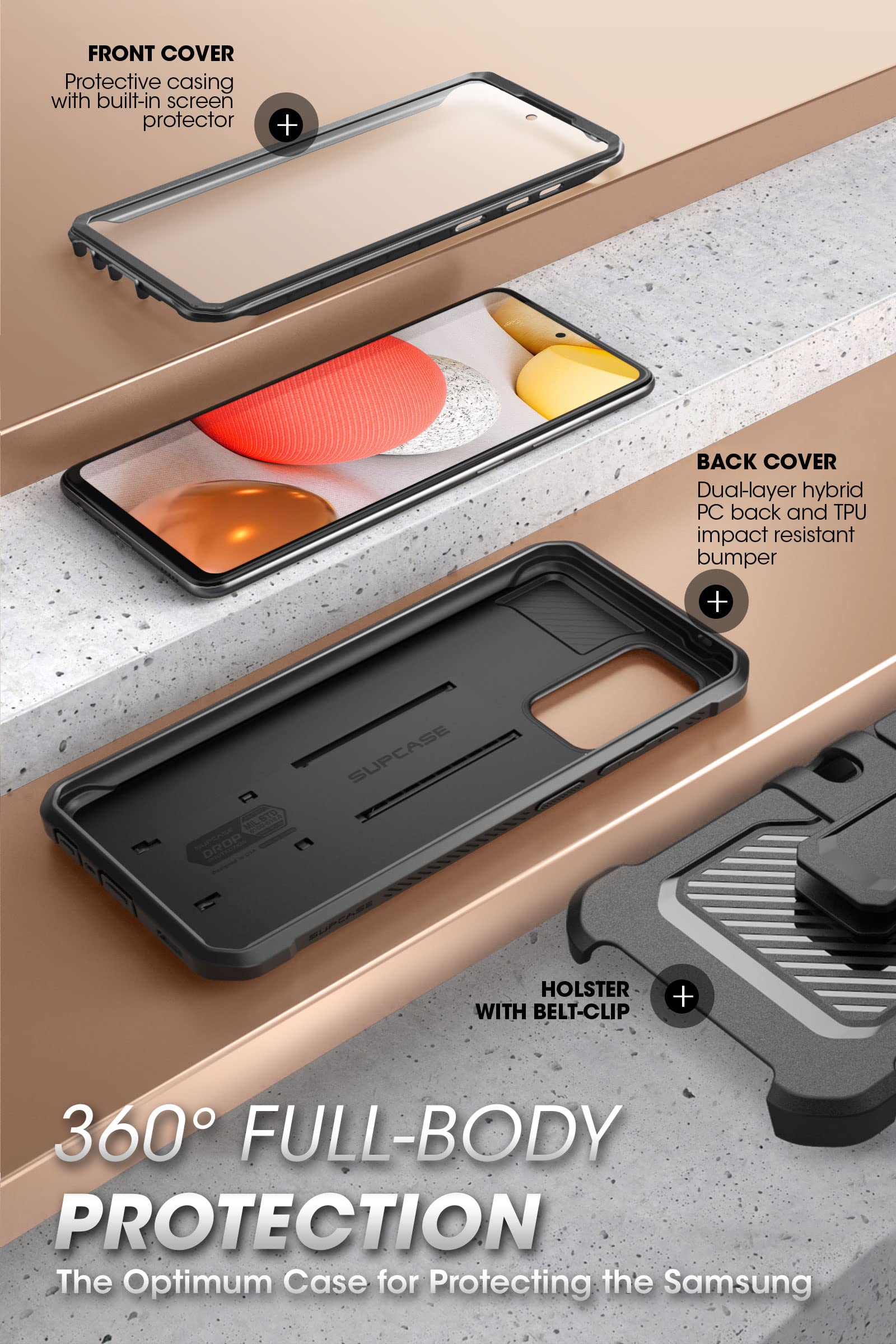 SUPCASE for Samsung Galaxy A53 5G Case with Screen Protector (Unicorn Beetle Pro), [Built-in Stand & Belt-Clip] Heavy Duty Shockproof Rugged Kickstand Protective Phone Case for Samsung A53 5G, Black - Image 4
