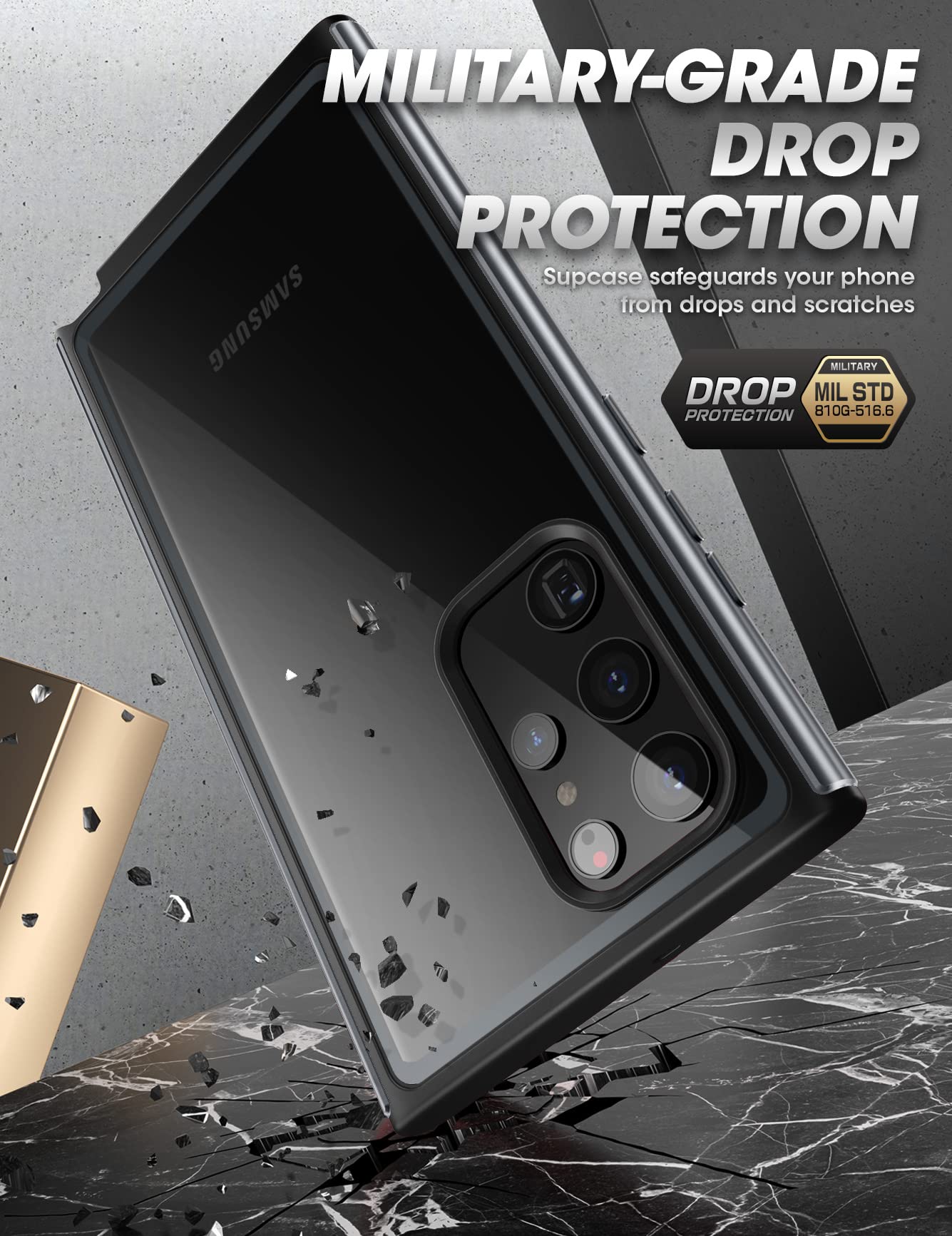 SUPCASE for Samsung Galaxy S22 Ultra Case (Unicorn Beetle Edge Pro), [Built-in Screen Protector] [Military-Grade Protection] Slim Frame Clear Protective Phone Case for S22 Ultra 5G 2022, Black - Image 5