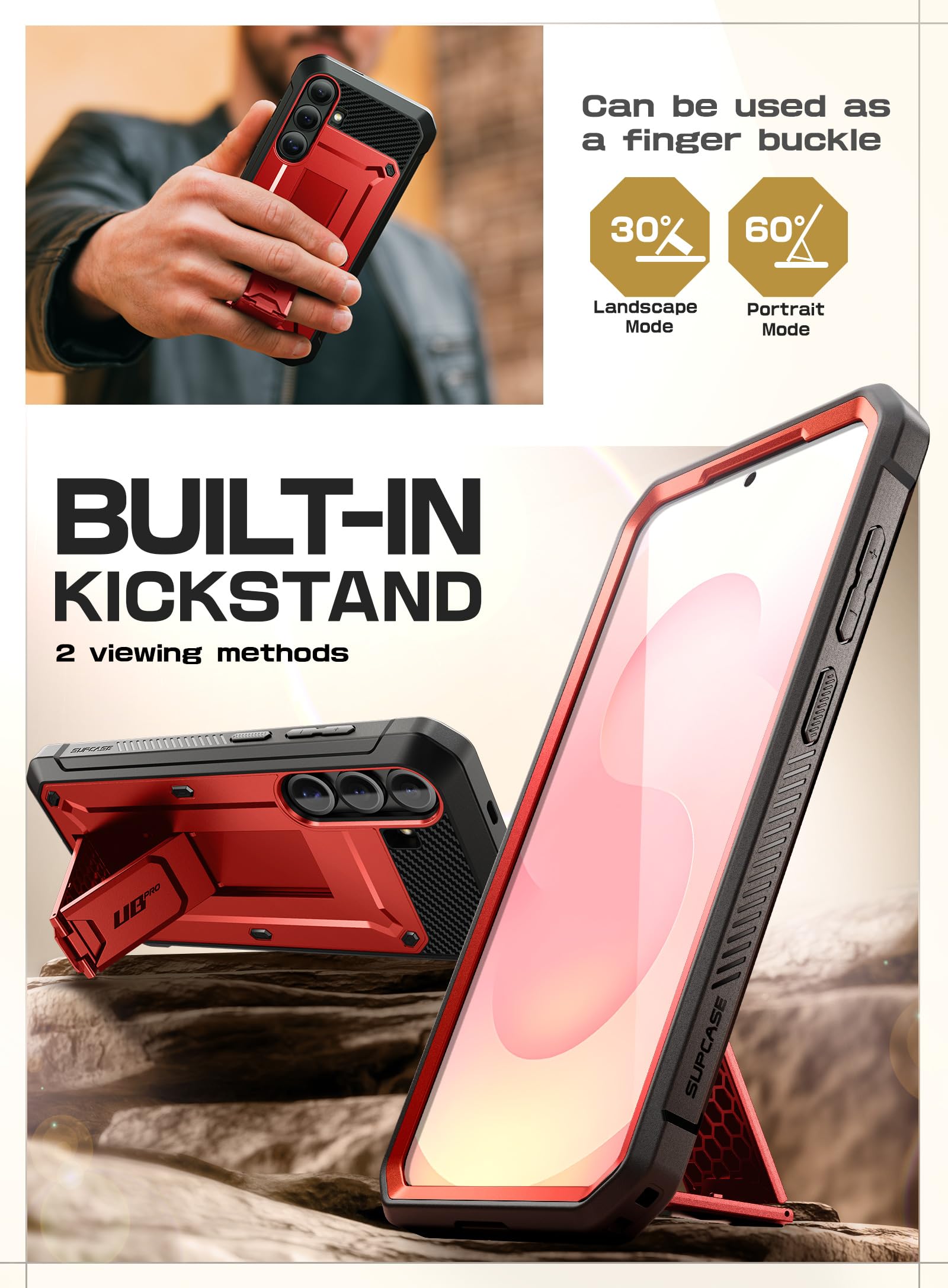 SUPCASE for Samsung Galaxy S25 Plus Case with Stand (Unicorn Beetle Pro), [2 Front Frames] [Built-in Screen Protector & Belt-Clip] Military-Grade Protection Phone Case for Galaxy S25 Plus 6.7", Ruddy - Image 4