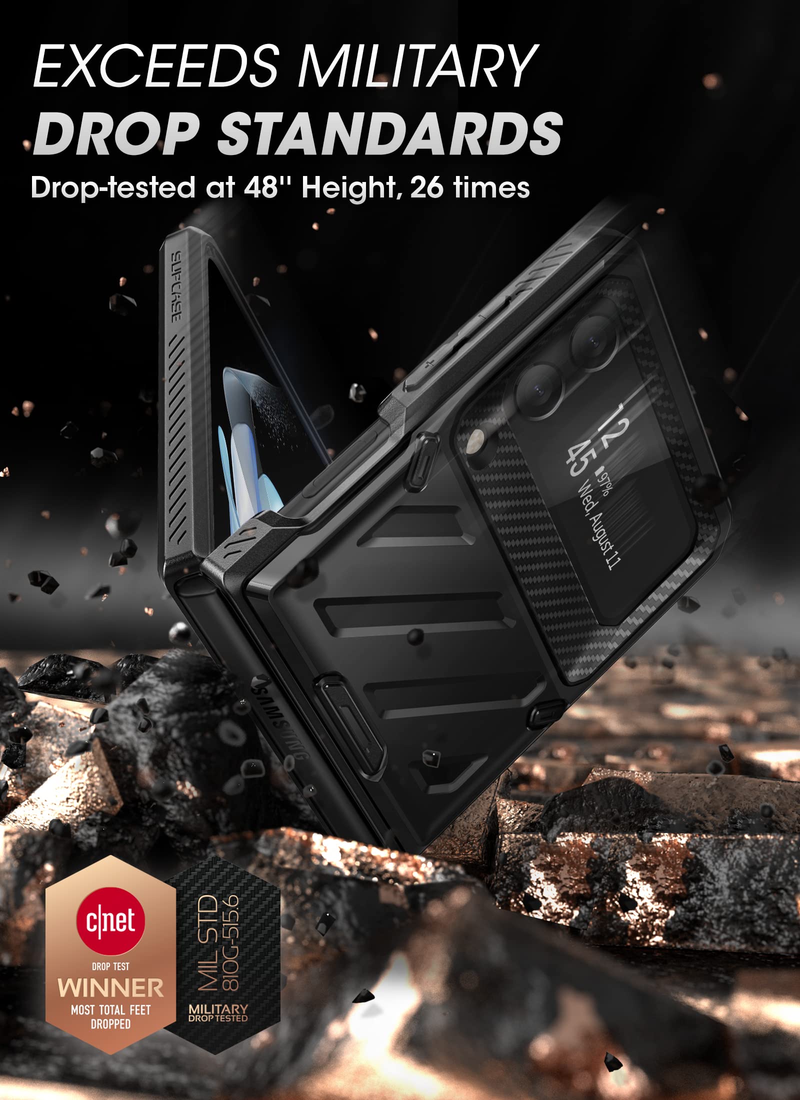 SUPCASE for Samsung Samsung Galaxy Z Flip 4 Case with Belt-Clip (Unicorn Beetle Pro), [Anti-Scratch] [Military-Grade Protection] Full-Body Dual Layer Rugged Phone Case for Galaxy Z Flip 4, Black - Image 3