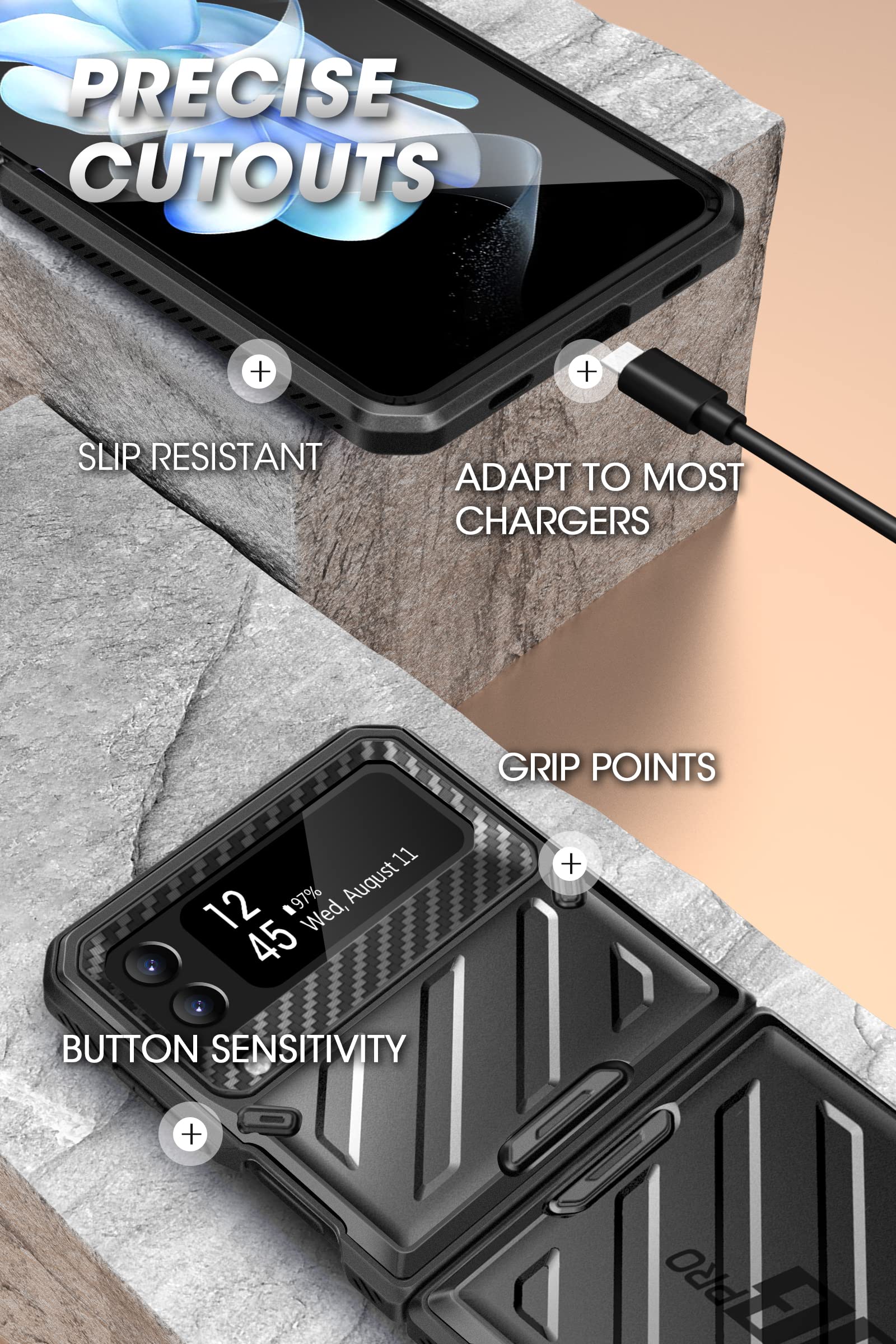 SUPCASE for Samsung Samsung Galaxy Z Flip 4 Case with Belt-Clip (Unicorn Beetle Pro), [Anti-Scratch] [Military-Grade Protection] Full-Body Dual Layer Rugged Phone Case for Galaxy Z Flip 4, Black - Image 6
