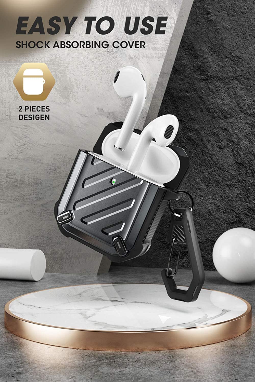 SUPCASE Unicorn Beetle Pro Series Case Designed for Airpods 1 & 2, Full-Body Rugged Protective Case with Carabiner for Apple Airpods 1st & 2nd (Black) - Image 3