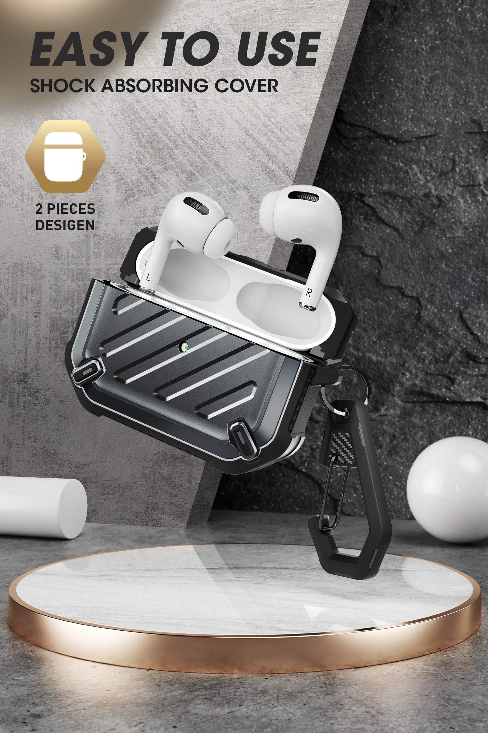SUPCASE Unicorn Beetle Pro Series Case Designed for Airpods Pro, Full-Body Rugged Protective Case with Carabiner for Apple Airpods Pro (Black) - Image 3