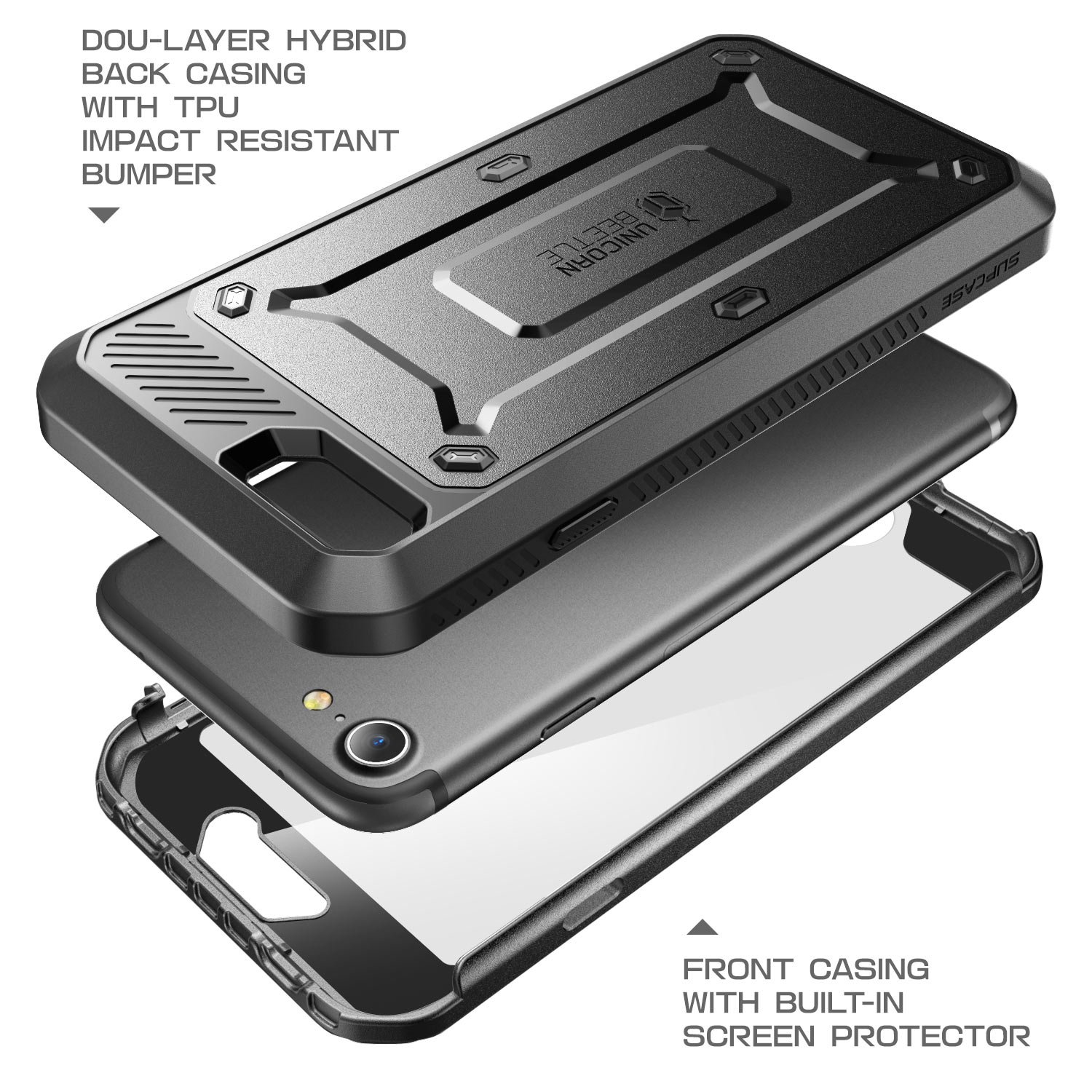 SUPCASE Unicorn Beetle Pro Series Case Designed for iPhone 7 / 8 / iPhone SE 2 (2020) / iPhone SE 3 (2022), Full-body Rugged Holster Case with Built-in Screen Protector (Black) - Image 4