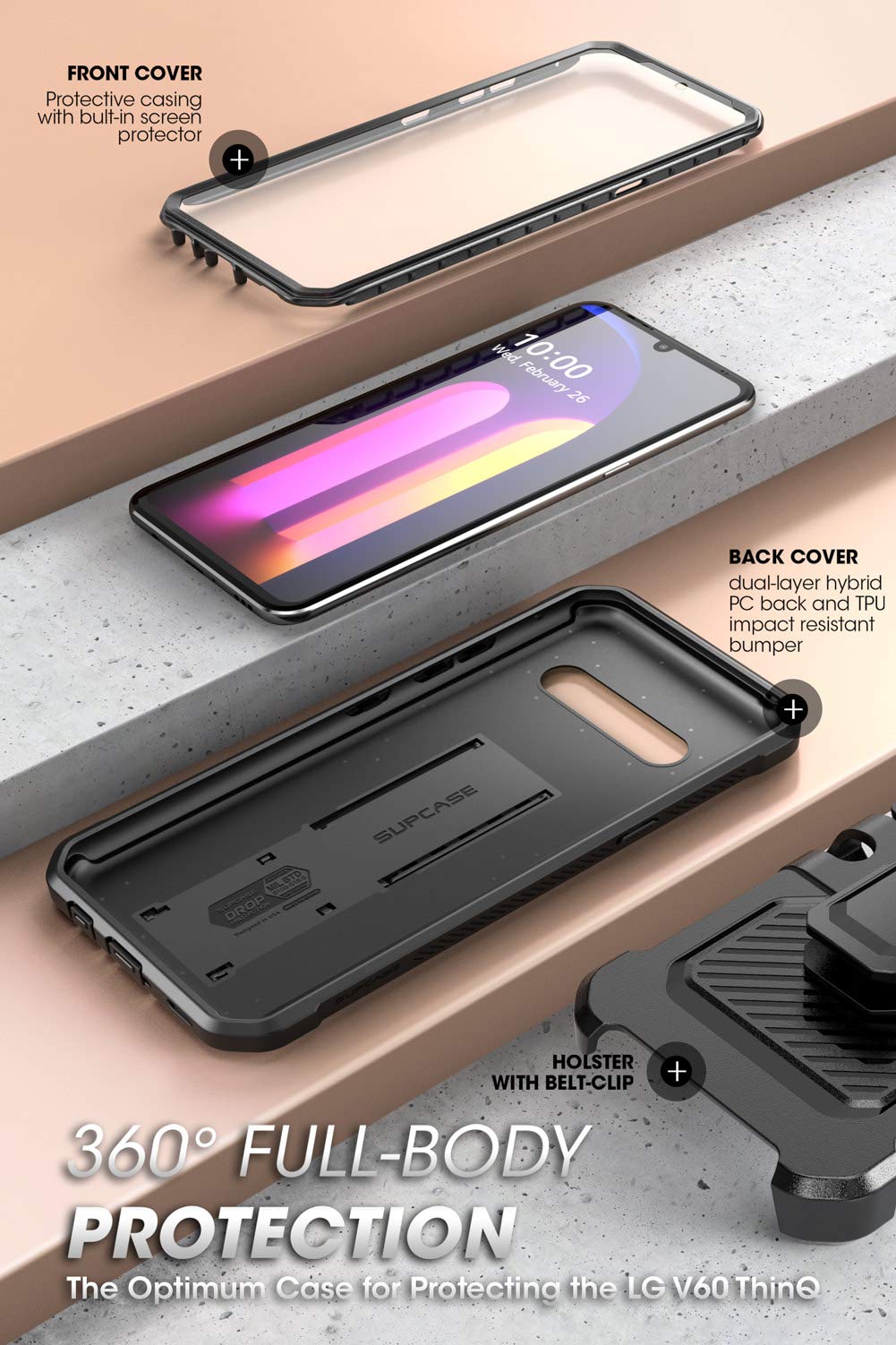 SUPCASE Unicorn Beetle Pro Series Case Designed for LG V60 ThinQ (2020 Release),Full-Body Rugged Holster & Kickstand Case with Built-in Screen Protector (Black) - Image 4