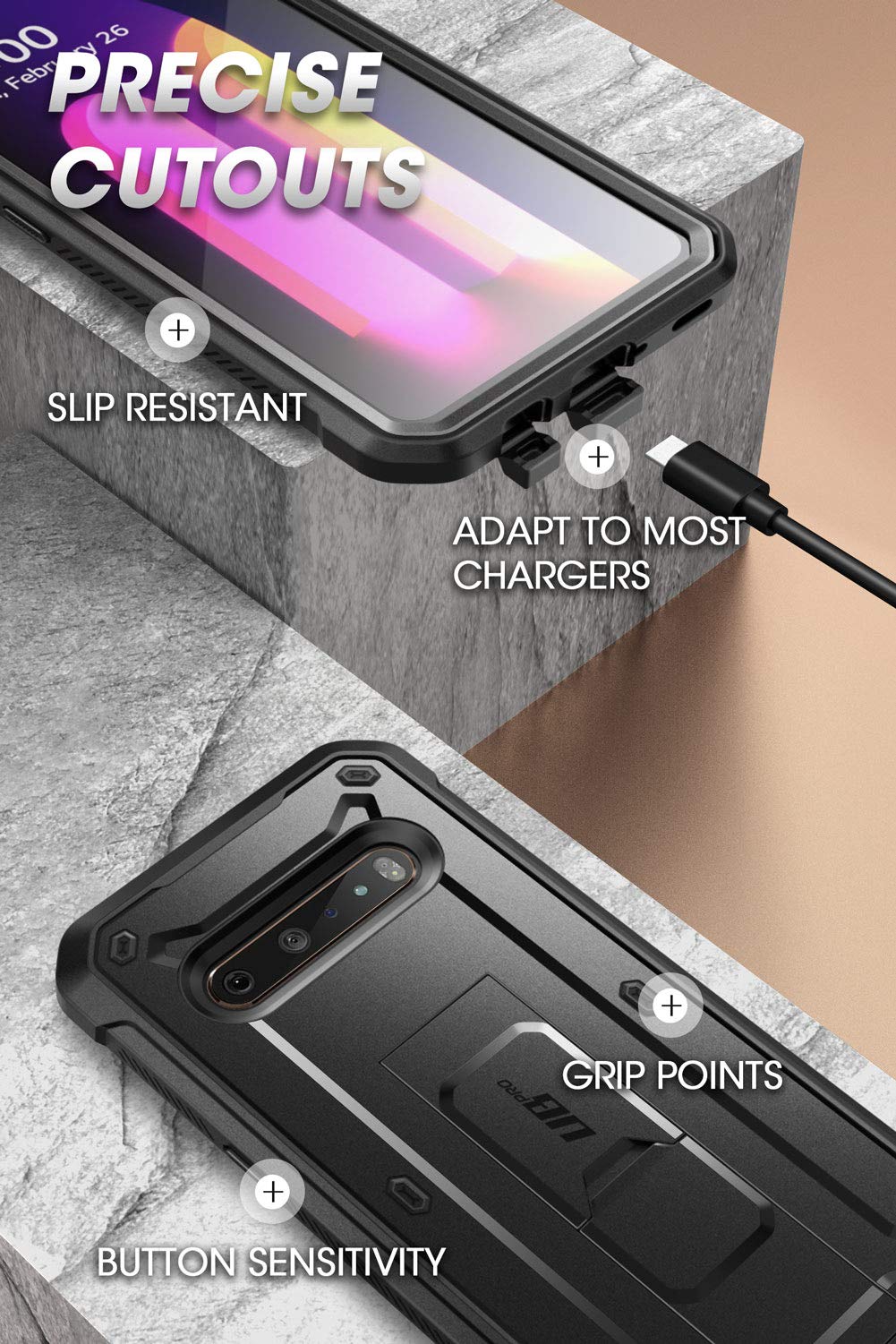 SUPCASE Unicorn Beetle Pro Series Case Designed for LG V60 ThinQ (2020 Release),Full-Body Rugged Holster & Kickstand Case with Built-in Screen Protector (Black) - Image 6