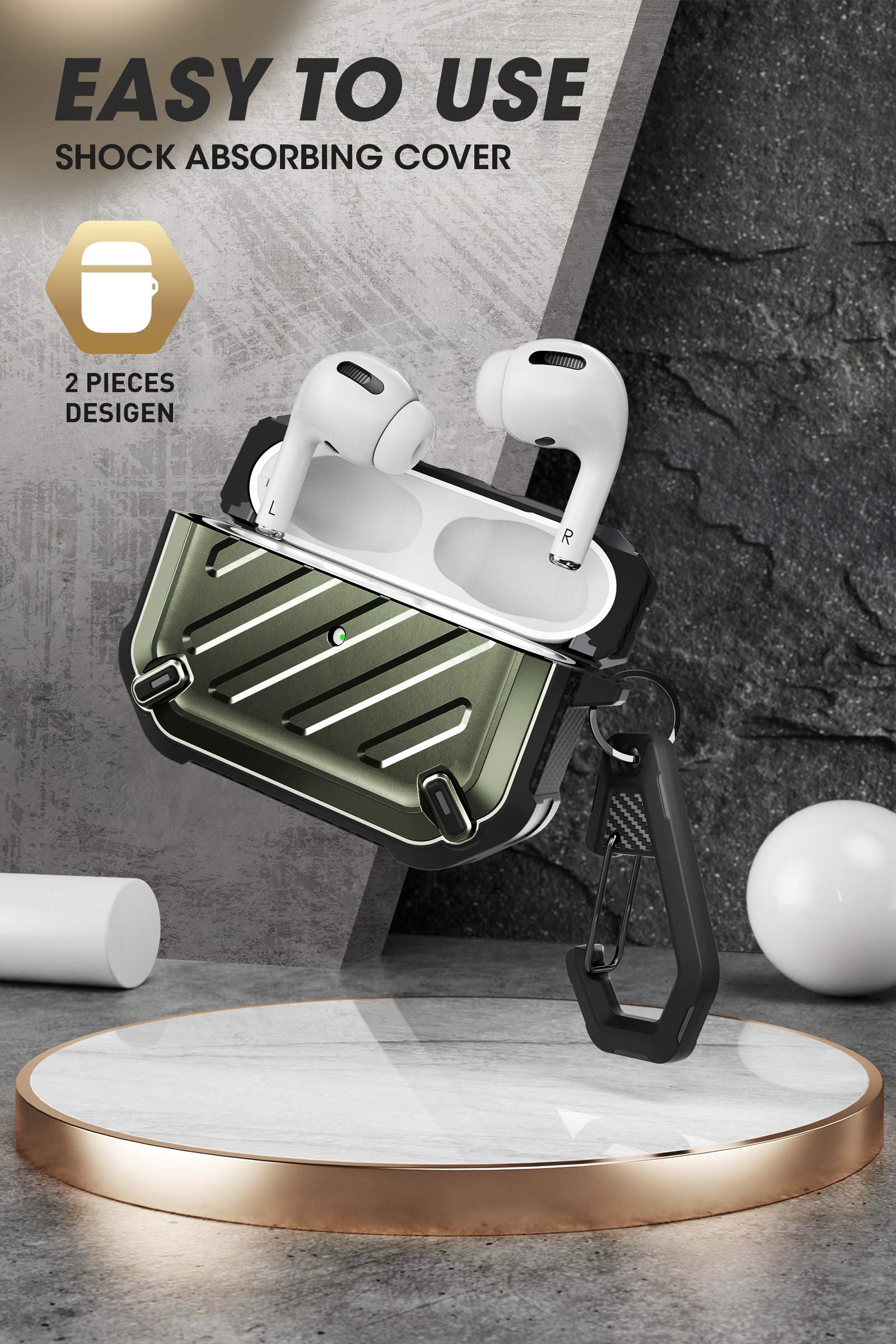 Supcase Unicorn Beetle Pro Series Full Body Rugged Protective Case with Carabiner for Air Pods Pro (2022/2019), Dark Green - Image 3