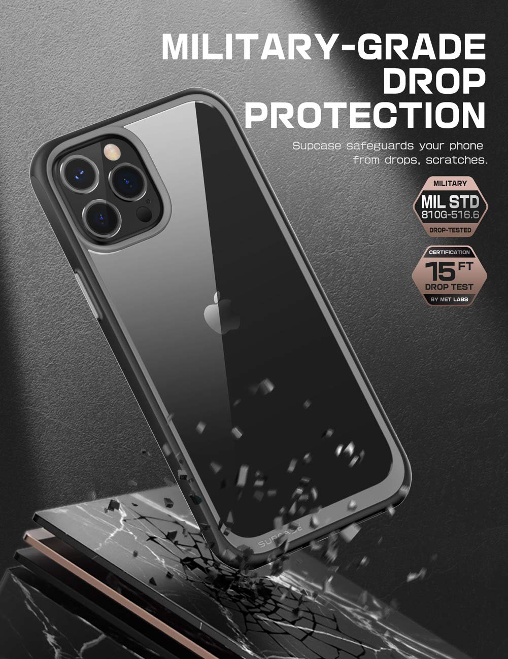 SupCase Unicorn Beetle Style Series Case Designed for iPhone 12 Pro Max (2020 Release) 6.7 Inch, Premium Hybrid Protective Clear Case (Black) - Image 4
